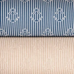 Dekostoff Halbpanama Iconic Anchor Stripe Anker Streifen natur weiß 1,40m Breite