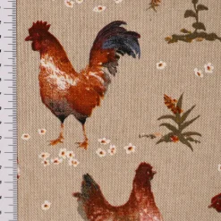 Dekostoff Halbpanama Leinenlook Chicken Farm Hühner natur braun 1,40m Breite