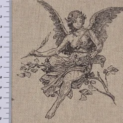 Dekostoff Halbpanama Leinenlook Engel Rosen Vogel natur schwarz 1,40m Breite