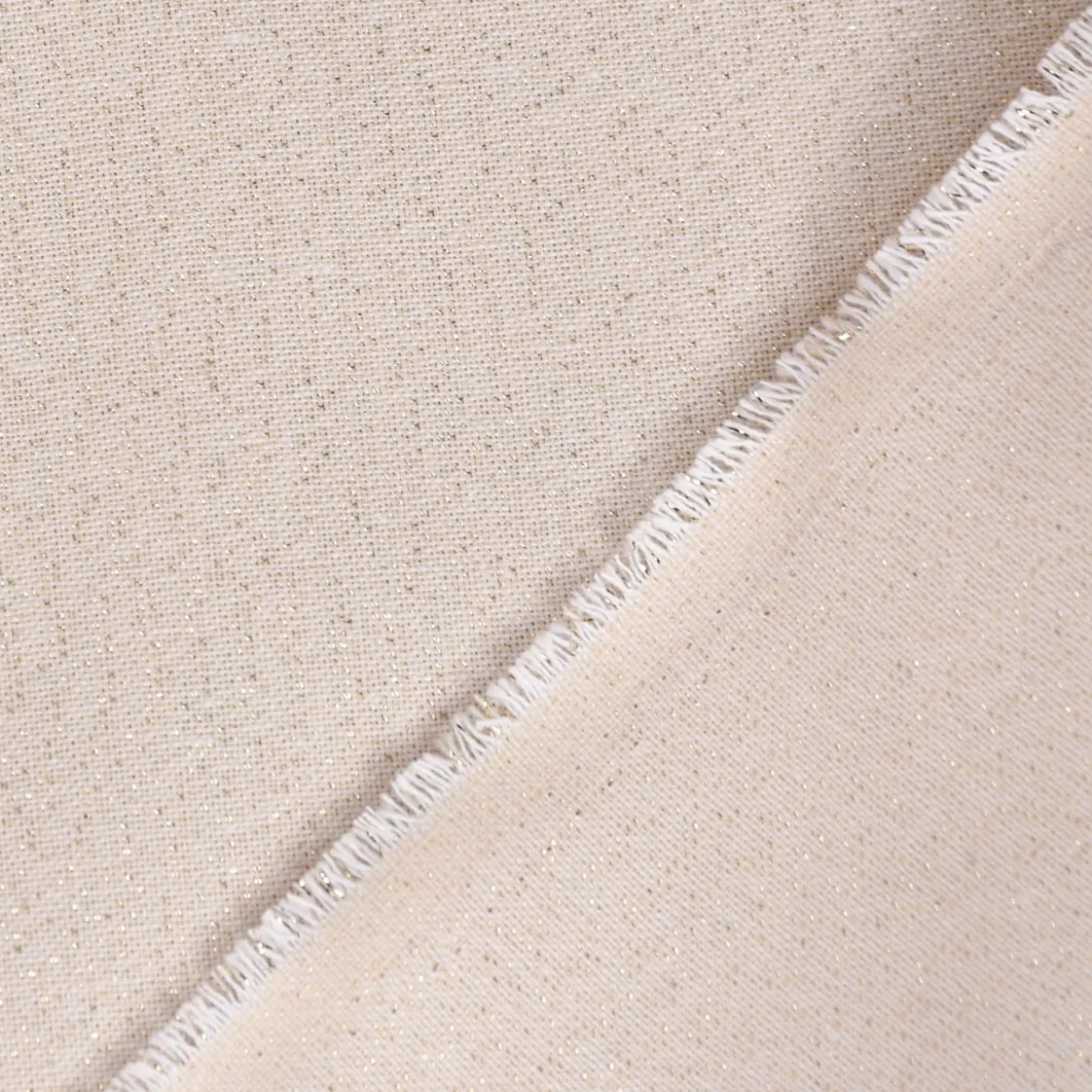 Dekostoff Halbpanama Leinenlook Lurexeffekte Glamour uni creme goldfarbig 1,40m Breite