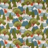 Dekostoff Halbpanama Leinenlook Wald Berge Wintertiere Fuchs Eule Waschbär natur grün blau 1,40m Breite
