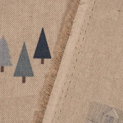 Dekostoff Halbpanama Leinenlook Nordic Town Scandi Häuser Tannen natur blau 1,40m Breite