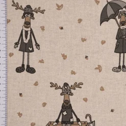 Dekostoff Halbpanama Leinenlook Moose Winter Elche Love natur grau beige 1,40m Breite