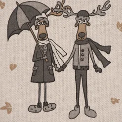 Dekostoff Halbpanama Leinenlook Moose Winter Elche Love natur grau beige 1,40m Breite