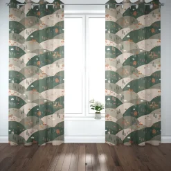 Dekostoff Halbpanama Leinenlook Mountain Forest Animals Tiere Hügel natur grün 1,40m Breite