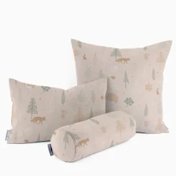 Dekostoff Halbpanama Leinenlook Cold Forest Animals Bäume Waldtiere beige grün weiß 1,40m Breite