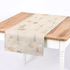 Dekostoff Halbpanama Leinenlook Cold Forest Animals Bäume Waldtiere beige grün weiß 1,40m Breite