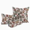 Dekostoff Halbpanama Leinenlook Winter Village Scene Winterdorf weiß braun rot grün 1,40m Breite