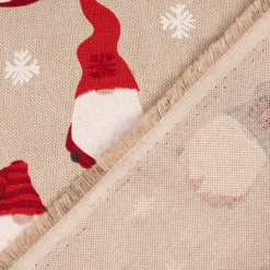 Dekostoff Halbpanama Leinenlook Tomte Cosy Famliy Weihnachtswichtel natur rot weiß grau1,40m Breite
