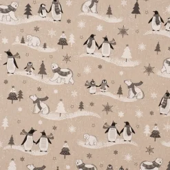 Dekostoff Halbpanama Leinenlook Frozen Polar World Pinguine Eisbären natur grau weiß 1,40m Breite