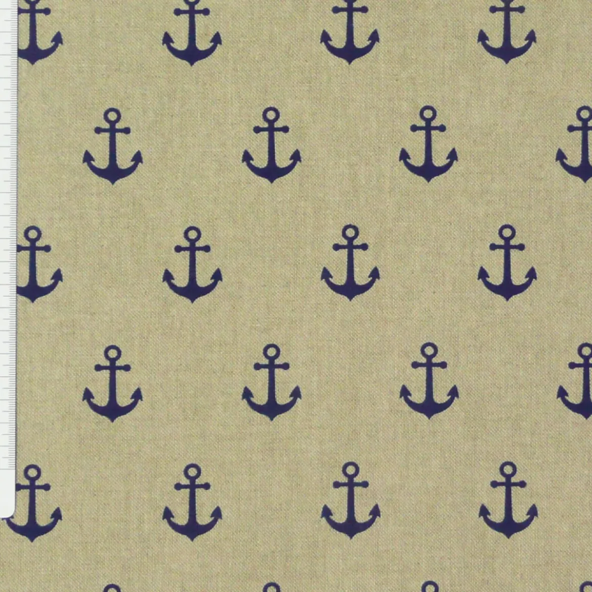 Dekostoff Halbpanama Leinenlook natur Anker blau 1,40m Breite