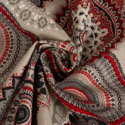 Dekostoff Halbpanama Leinenlook Mandalas natur rot 1,40m Breite