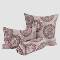 Dekostoff Halbpanama Leinenlook Mandalas natur rot 1,40m Breite