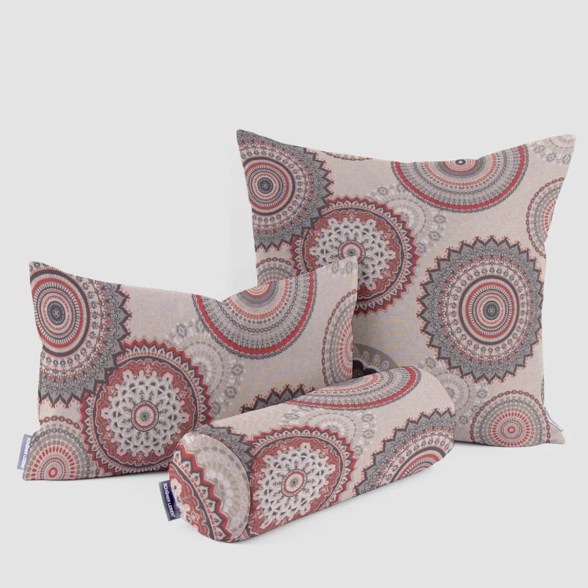 Dekostoff Halbpanama Leinenlook Mandalas natur rot 1,40m Breite