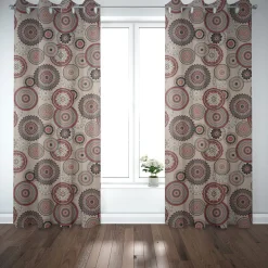 Dekostoff Halbpanama Leinenlook Mandalas natur rot 1,40m Breite