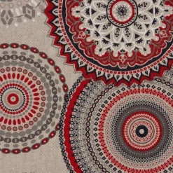 Dekostoff Halbpanama Leinenlook Mandalas natur rot 1,40m Breite