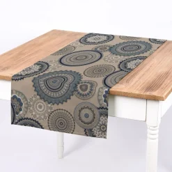 Dekostoff Halbpanama Leinenlook Mandalas natur blau 1,40m Breite