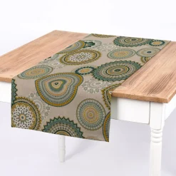 Dekostoff Halbpanama Leinenlook Mandalas natur grün 1,40m Breite