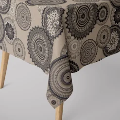 Dekostoff Halbpanama Leinenlook Mandalas natur grau 1,40m Breite