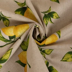 Dekostoff Halbpanama Leinenlook Zitronen natur grün gelb 1,40m Breite