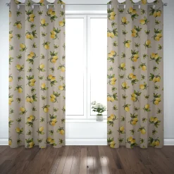Dekostoff Halbpanama Leinenlook Zitronen natur grün gelb 1,40m Breite
