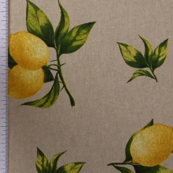 Dekostoff Halbpanama Leinenlook Zitronen natur grün gelb 1,40m Breite