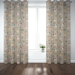 Dekostoff Halbpanama Leinenlook Einhörner Regenbogen natur bunt 1,40m Breite