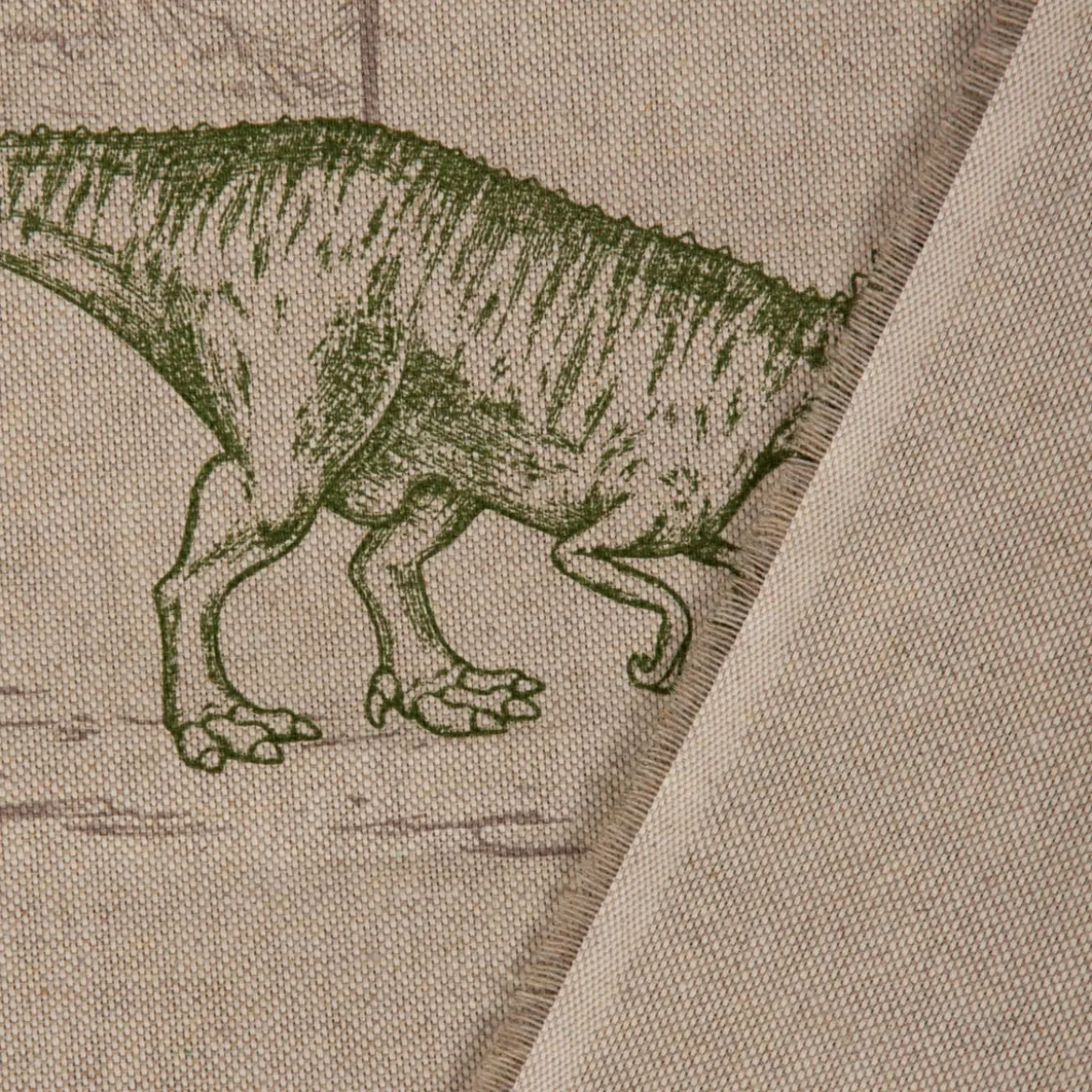 Dekostoff Halbpanama Leinenlook Dinosaurier natur grün 1,40m Breite