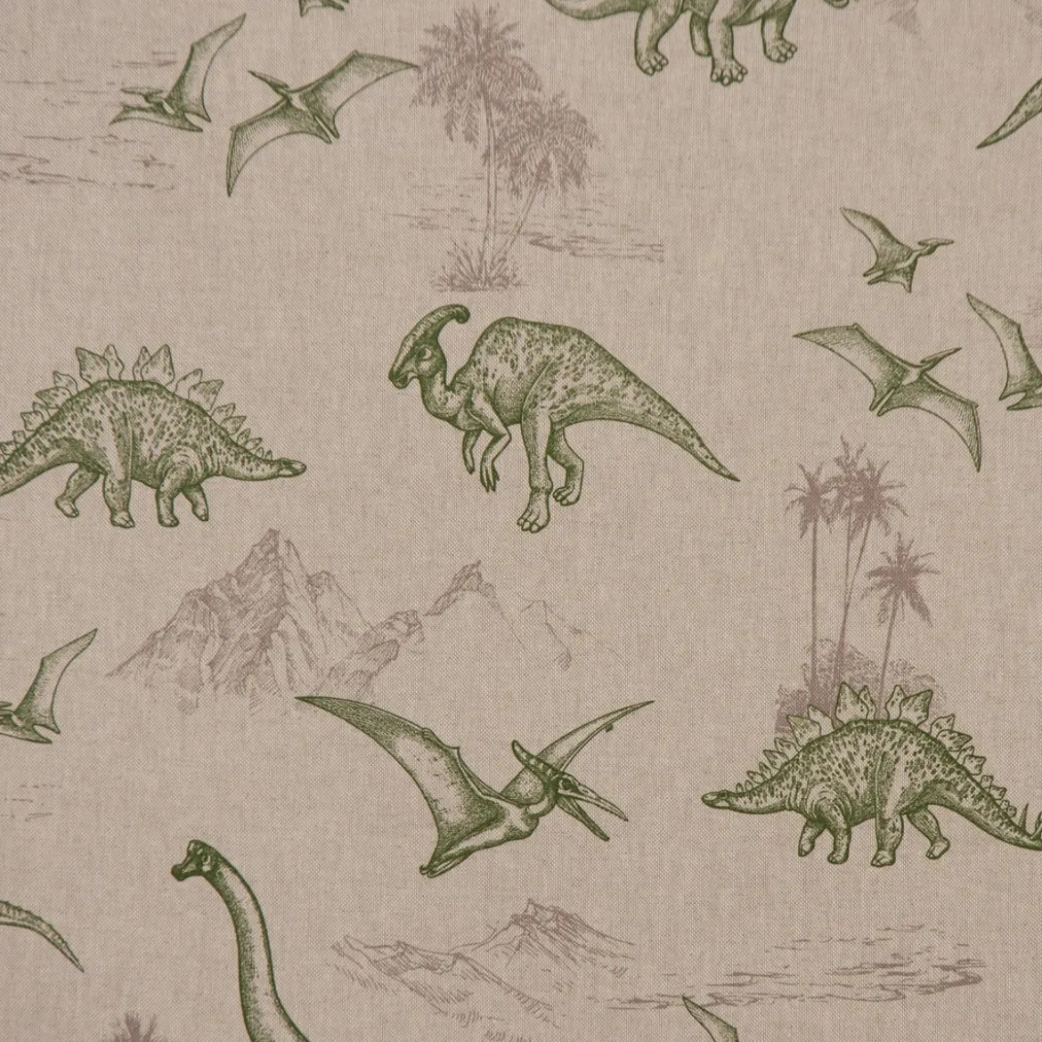 Dekostoff Halbpanama Leinenlook Dinosaurier natur grün 1,40m Breite