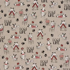 Dekostoff Halbpanama Leinenlook Hunde Dackel Dogs Life natur weiß rot 1,40m Breite