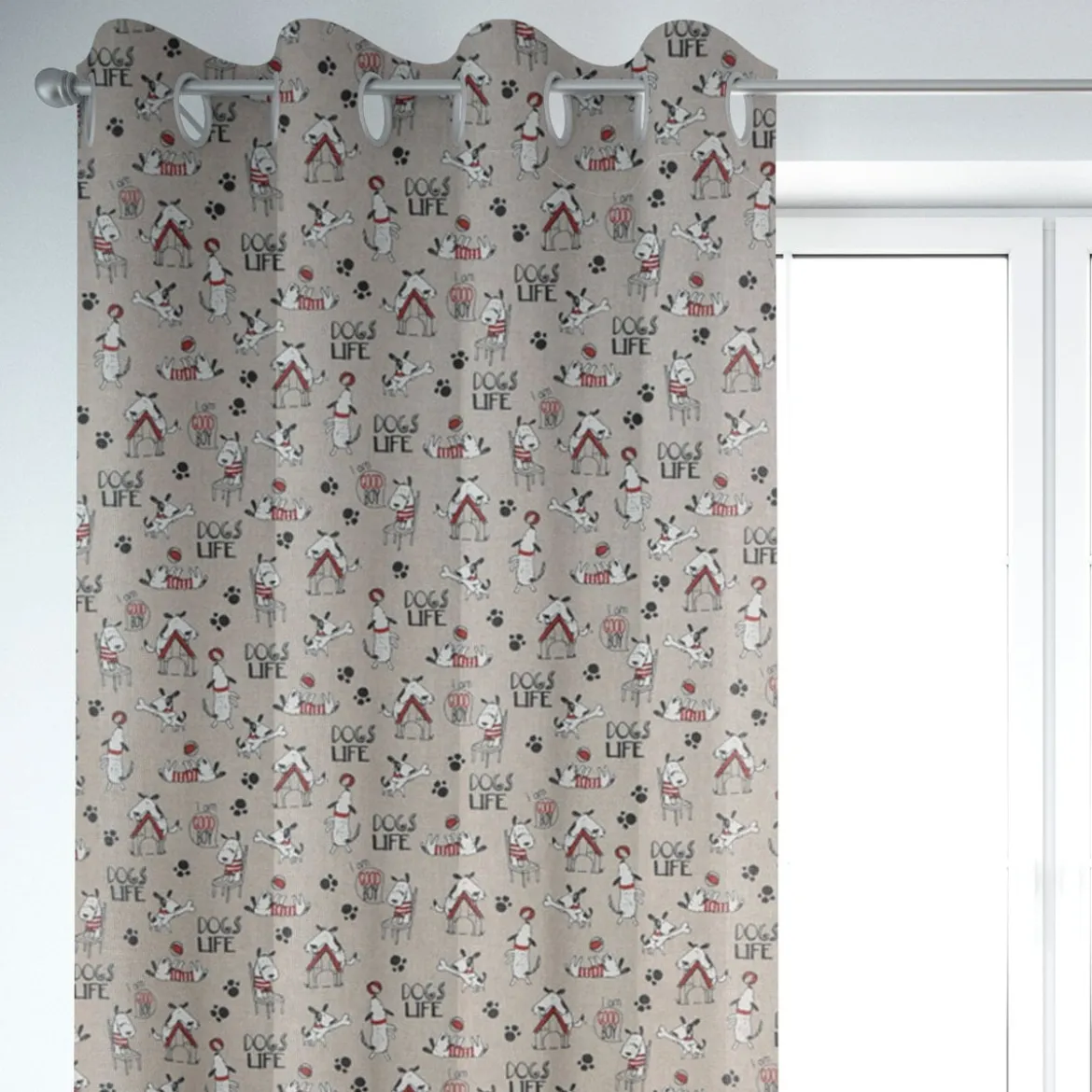 Dekostoff Halbpanama Leinenlook Hunde Dackel Dogs Life natur weiß rot 1,40m Breite
