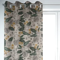 Dekostoff Halbpanama Leinenlook Blätter Leopard Dschungel natur grün gelb 1,40m Breite