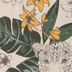 Dekostoff Halbpanama Leinenlook Blätter Leopard Dschungel natur grün gelb 1,40m Breite