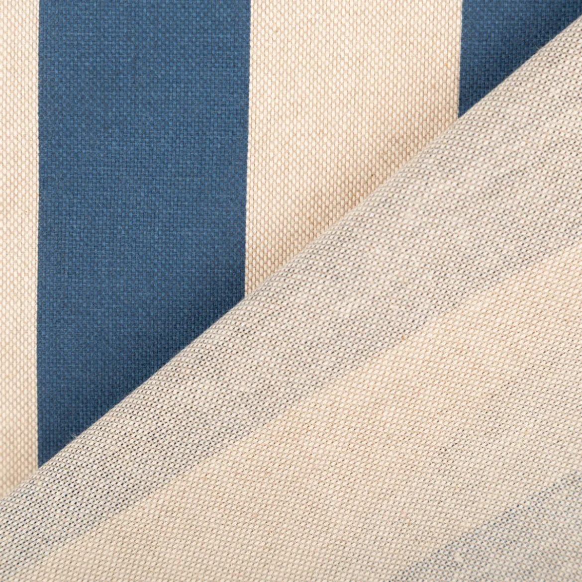 Dekostoff Halbpanama Leinenlook Streifen jeansblau natur 1,40m Breite