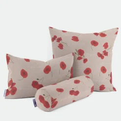 Dekostoff Halbpanama Leinenlook Mohnblumen Schriftzug natur rot grün weiß 1,40m Breite