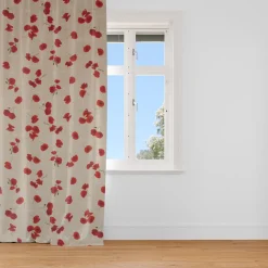 Dekostoff Halbpanama Leinenlook Mohnblumen Schriftzug natur rot grün weiß 1,40m Breite