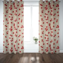Dekostoff Halbpanama Leinenlook Mohnblumen Schriftzug natur rot grün weiß 1,40m Breite
