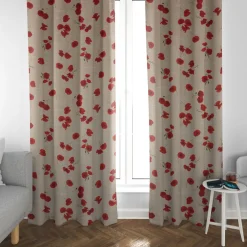 Dekostoff Halbpanama Leinenlook Mohnblumen Schriftzug natur rot grün weiß 1,40m Breite