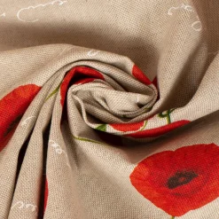Dekostoff Halbpanama Leinenlook Mohnblumen Schriftzug natur rot grün weiß 1,40m Breite