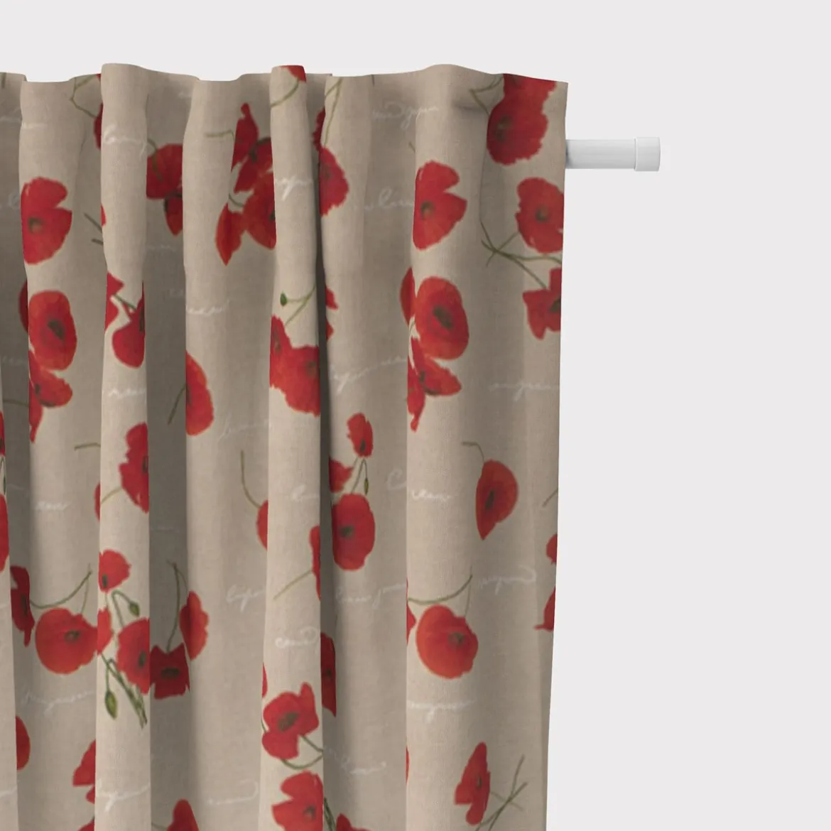 Dekostoff Halbpanama Leinenlook Mohnblumen Schriftzug natur rot grün weiß 1,40m Breite