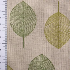 Dekostoff Halbpanama Leinenlook Blätter natur grün Töne 1,40m Breite