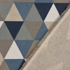 Dekostoff Halbpanama Leinenlook Dreiecke blau grau 1,40m Breite