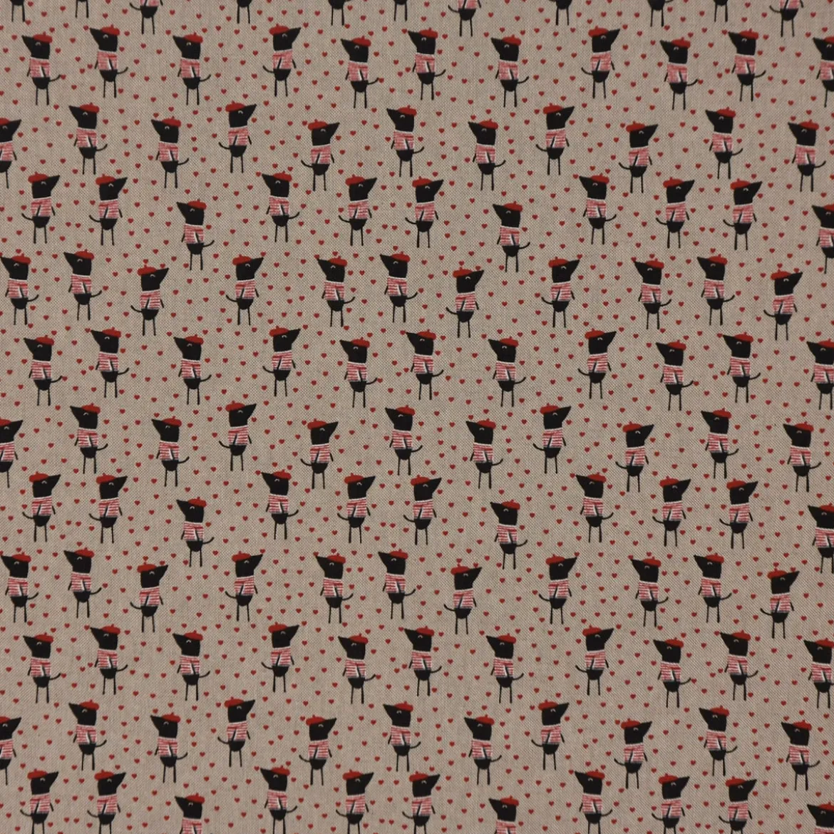 Dekostoff Halbpanama Leinenlook Frankreich Paris Dackel natur schwarz rot 1,40m Breite