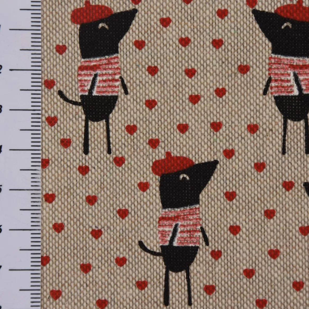 Dekostoff Halbpanama Leinenlook Frankreich Paris Dackel natur schwarz rot 1,40m Breite