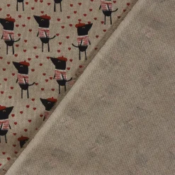Dekostoff Halbpanama Leinenlook Frankreich Paris Dackel natur schwarz rot 1,40m Breite