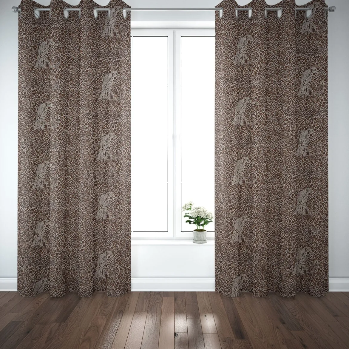 Dekostoff Halbpanama Leinenlook Leoparden natur braun 1,40m Breite