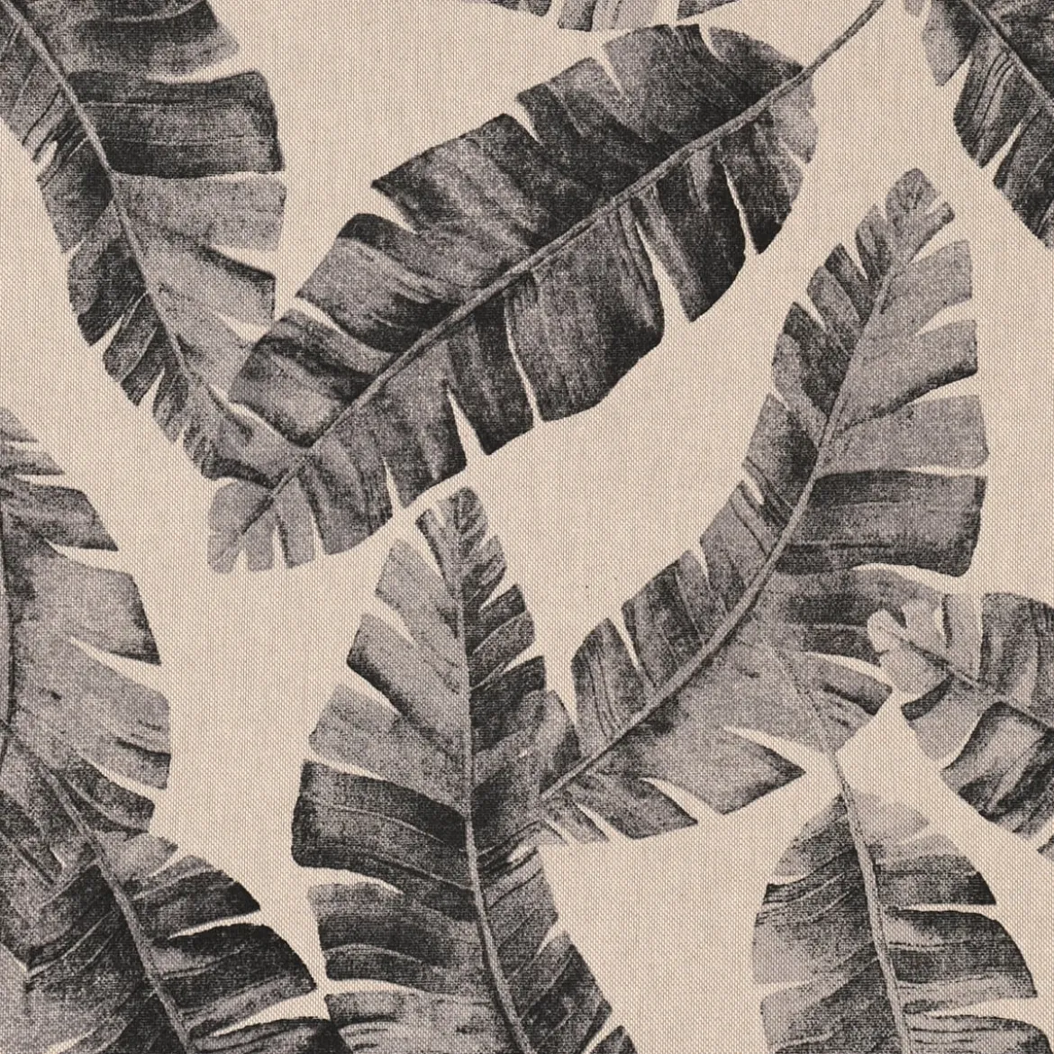 Dekostoff Halbpanama Leinenlook Safari Leaves Palmenblätter natur grau 1,40m Breite