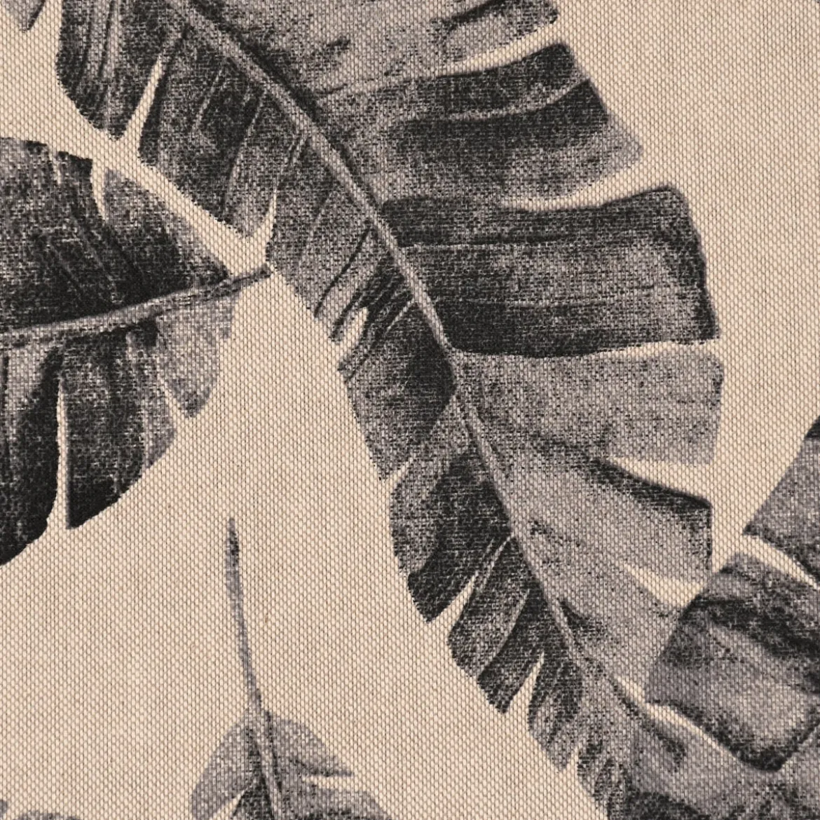 Dekostoff Halbpanama Leinenlook Safari Leaves Palmenblätter natur grau 1,40m Breite
