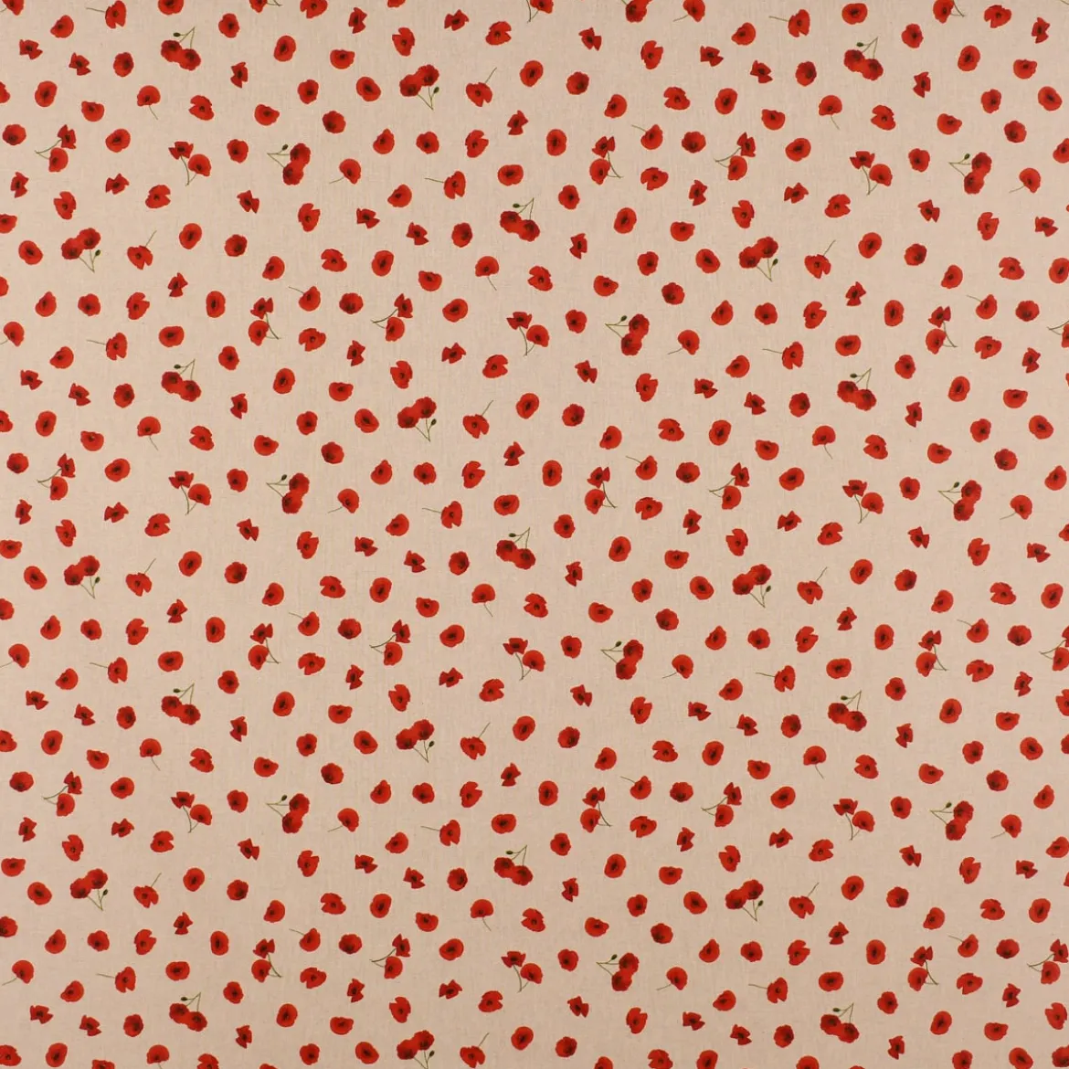 Dekostoff Halbpanama Leinenlook Poppy Flower Mohnblüten Allover natur rot 1,40m Breite