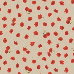 Dekostoff Halbpanama Leinenlook Poppy Flower Mohnblüten Allover natur rot 1,40m Breite